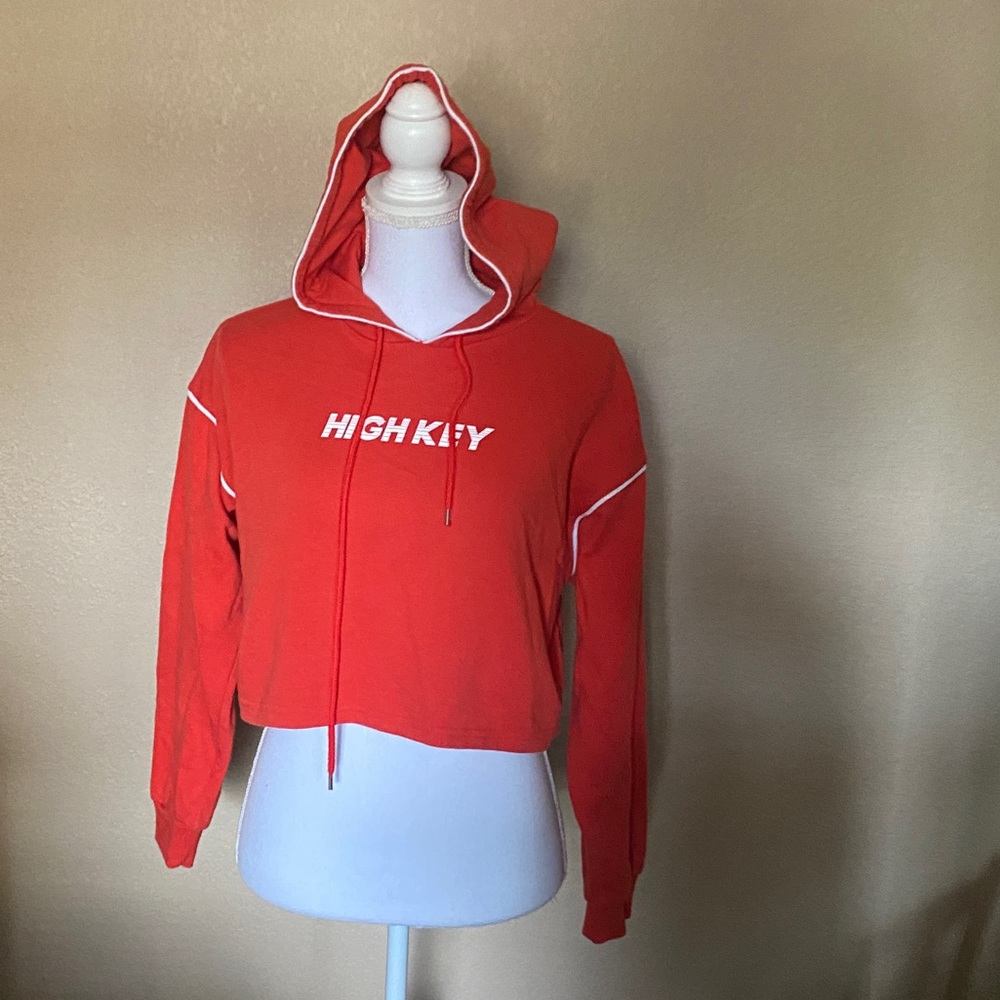 “High Key” forever 21 red cropped hoodie womens small